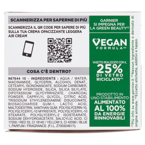 Garnier PureActive Air Cream AHA+BHA con Carbone - Crema Opacizzante Leggera 50 ml